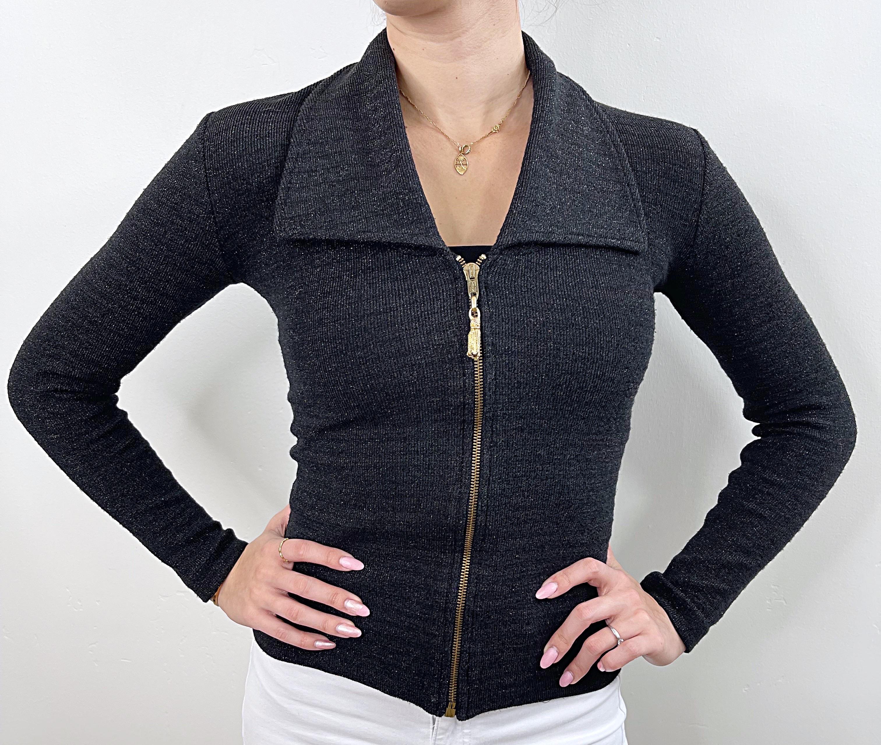 1990s Betsey Johnson Luxe Black Metallic Vintage 90s Sweater Cardigan Top For Sale 8