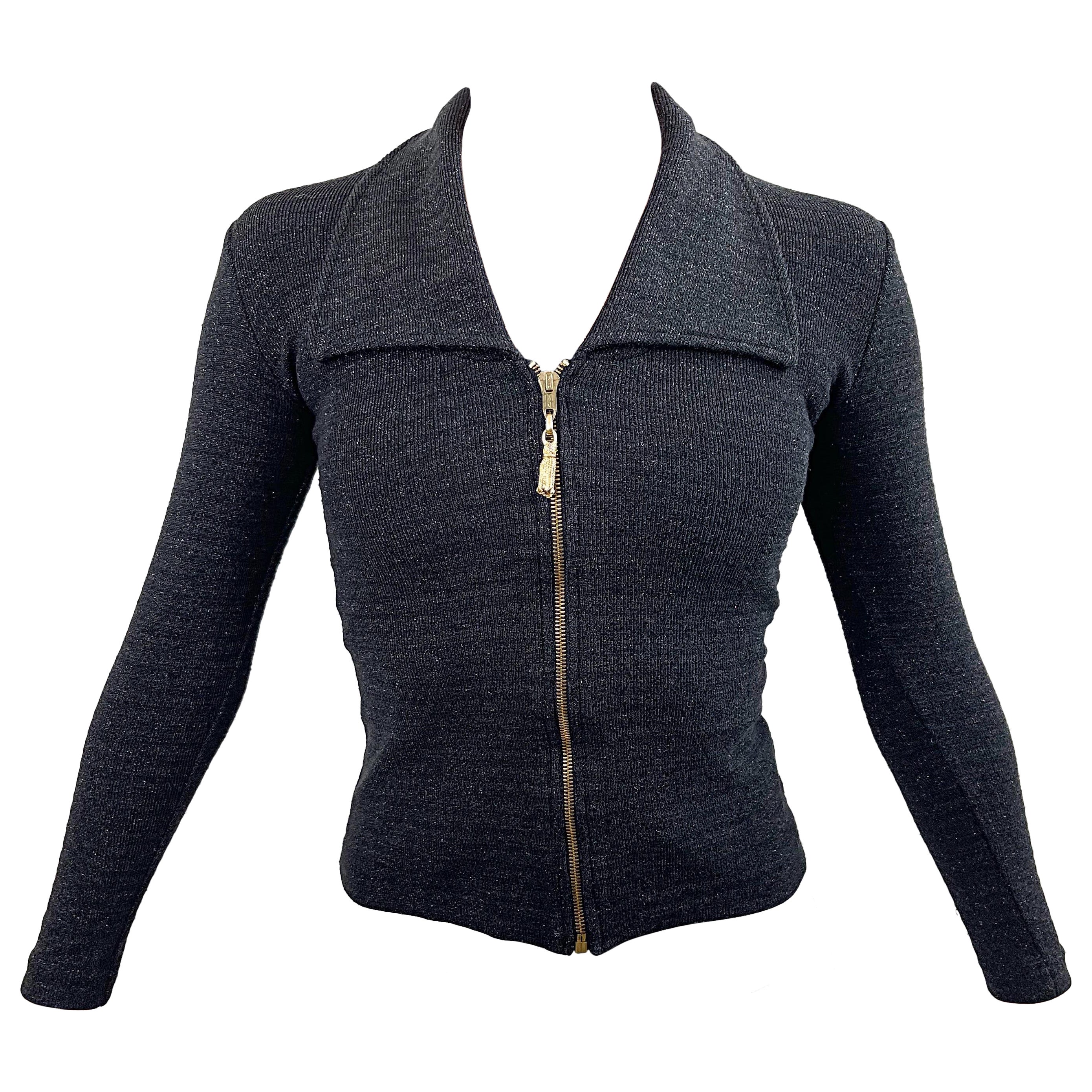 1990er Betsey Johnson Luxe Schwarz Metallic Vintage 90er Pullover Strickjacke Top im Angebot