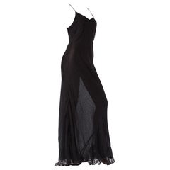 1990S Black Bias Cut Silk Chiffon Ombré Beaded Gown