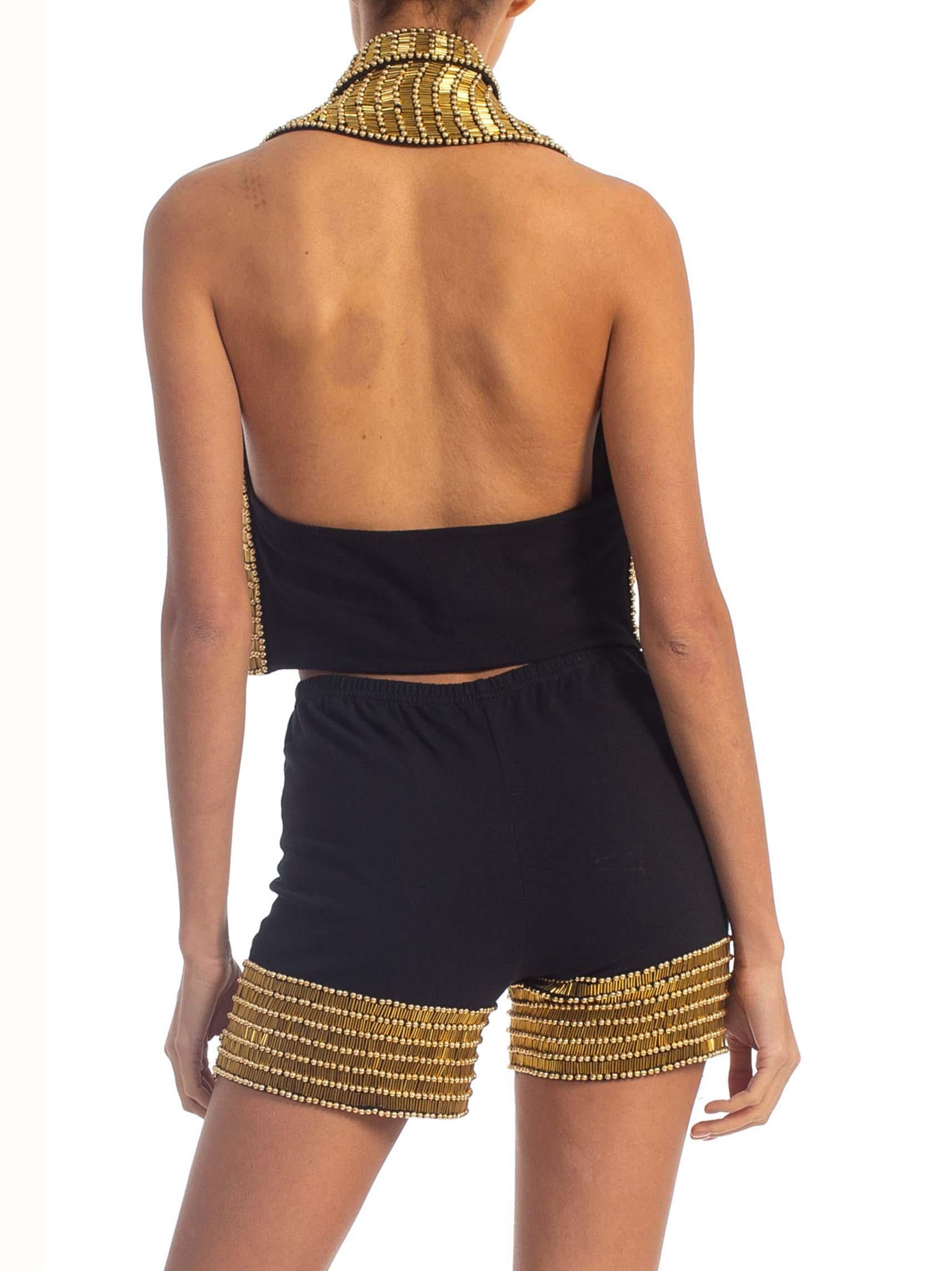 1990'S Black & Gold Cotton/Lycra Bike Shorts Halter Vest Ensemble Set Covered I In Excellent Condition In New York, NY