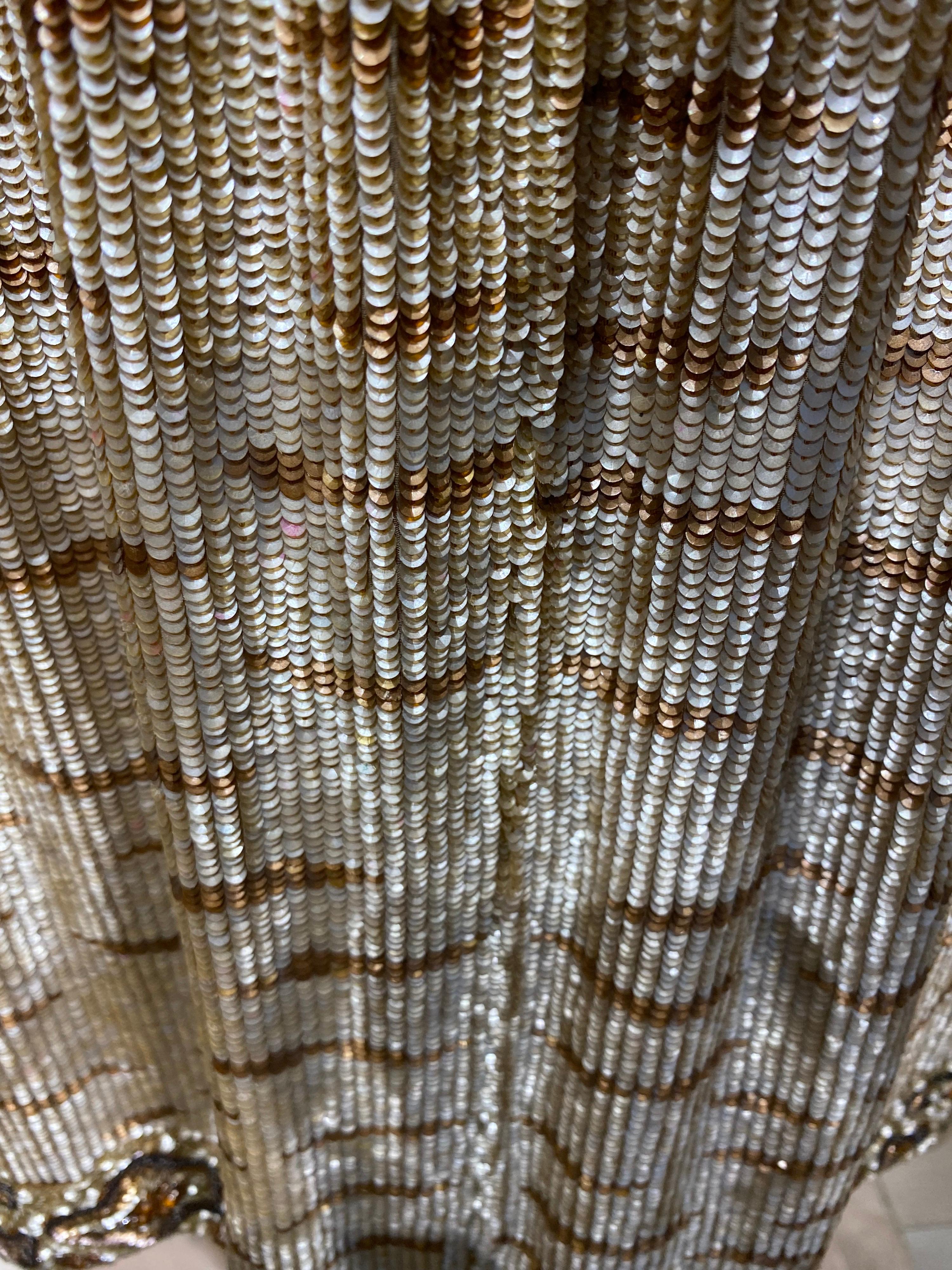 1990s BILL BLASS Brown Beaded Long Sleeves Cocktail Dress For Sale 6