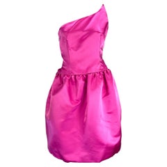 NWT 1990s Bill Blass Couture Bubblegum Pink Satin Asymmetric Flare Dress 