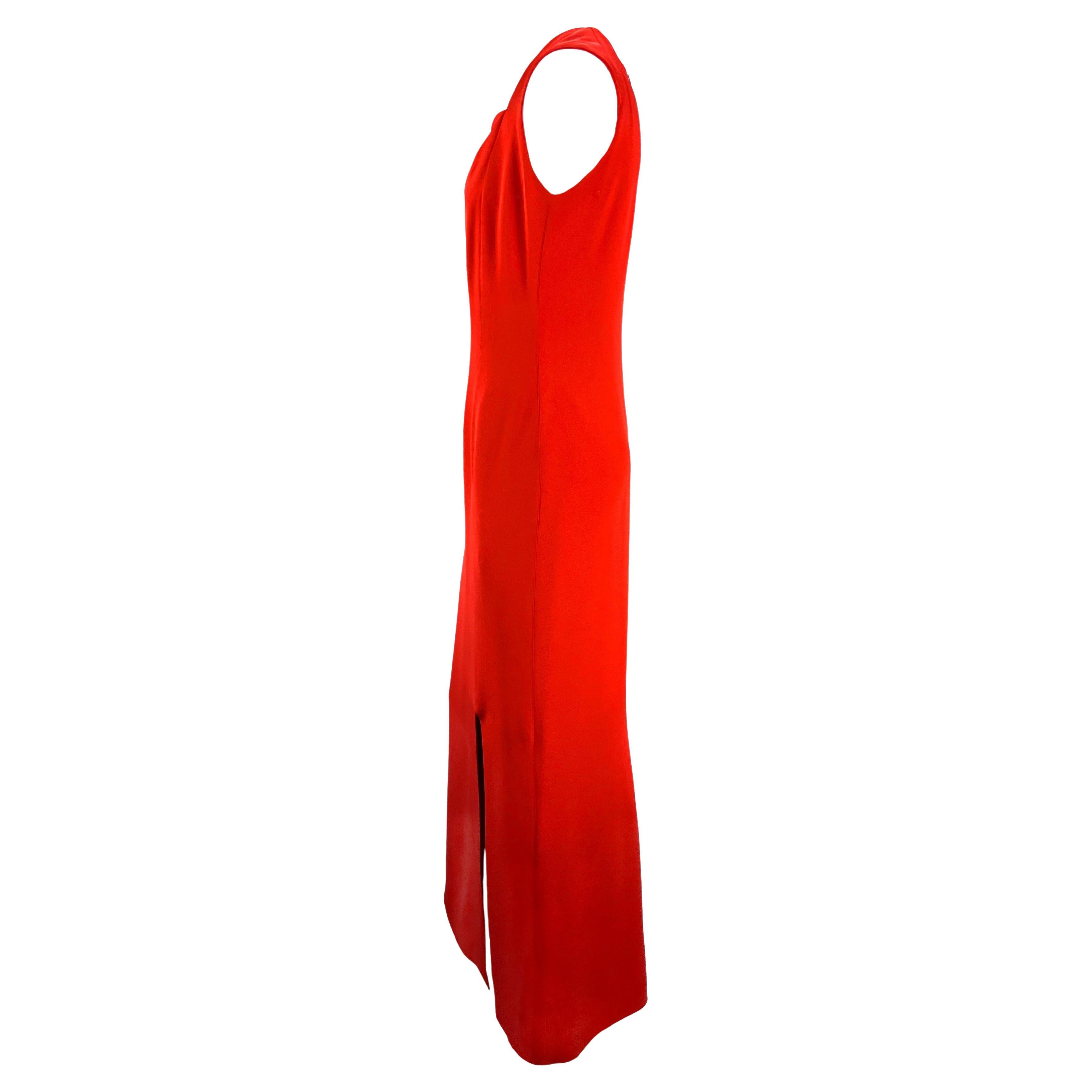 1990s Bill Blass Couture Red Thigh Slit Full Length Sleeveless Asymmetric Gown In Good Condition For Sale In West Hollywood, CA