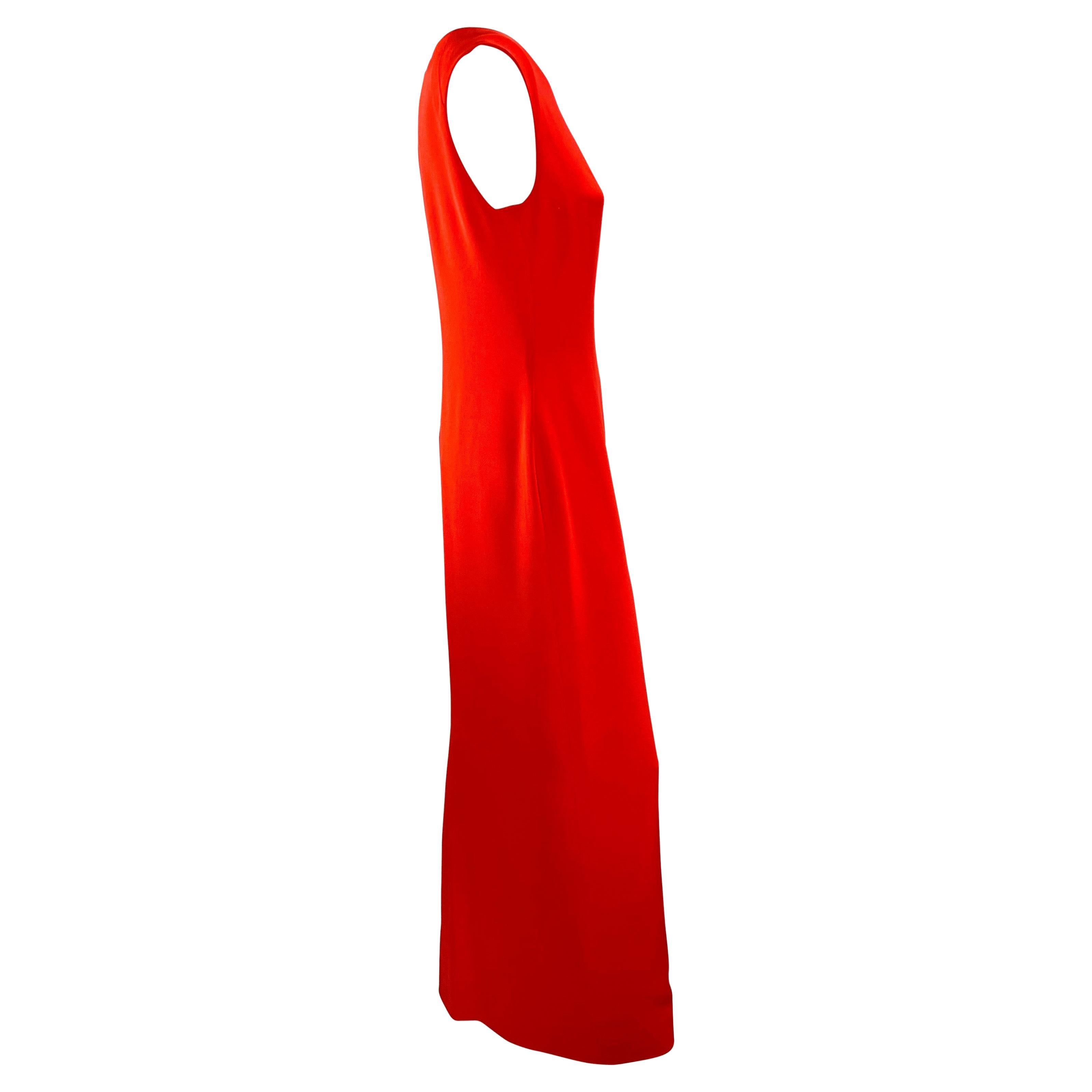 1990s Bill Blass Couture Red Thigh Slit Full Length Sleeveless Asymmetric Gown For Sale 1