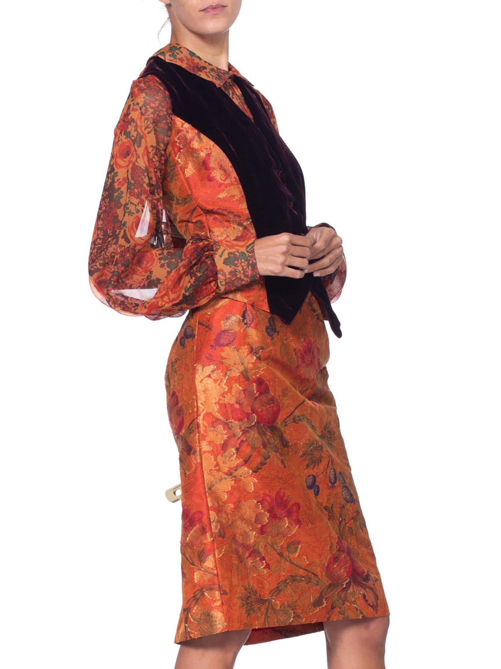 Women's 1990'S BILL BLASS Silk Demi Couture Vest, Shirt, & Chiffon Blouse Ensemble XL For Sale