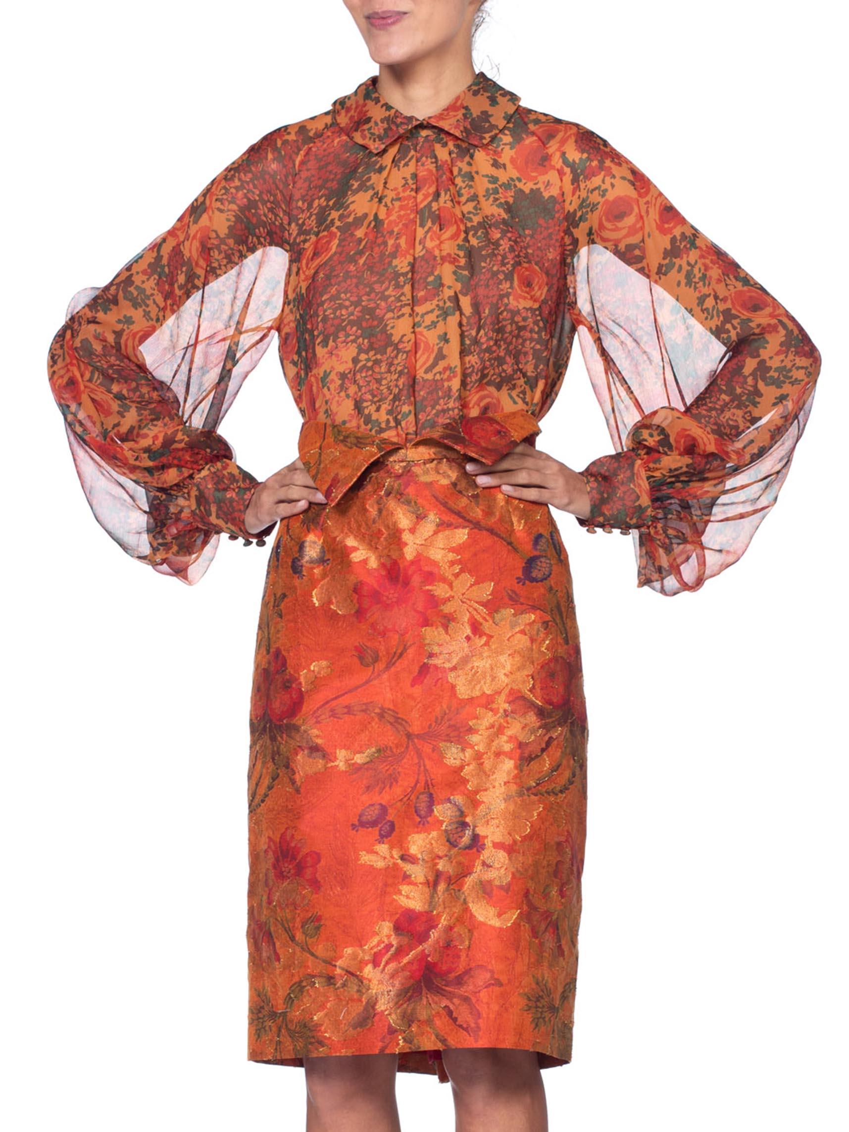 1990'S BILL BLASS Silk Demi Couture Vest, Shirt, & Chiffon Blouse Ensemble XL For Sale 2