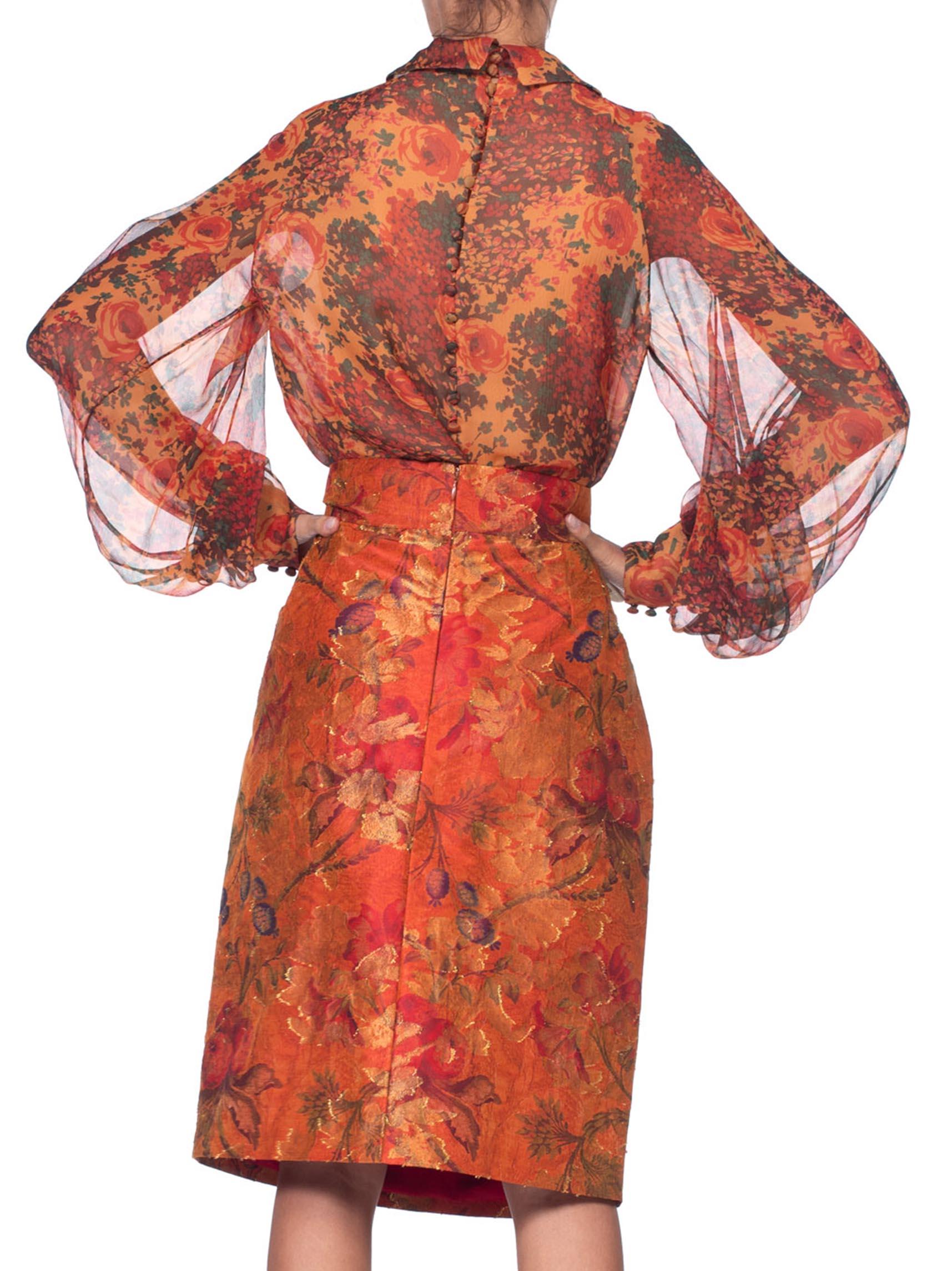 1990'S BILL BLASS Silk Demi Couture Vest, Shirt, & Chiffon Blouse Ensemble XL For Sale 3