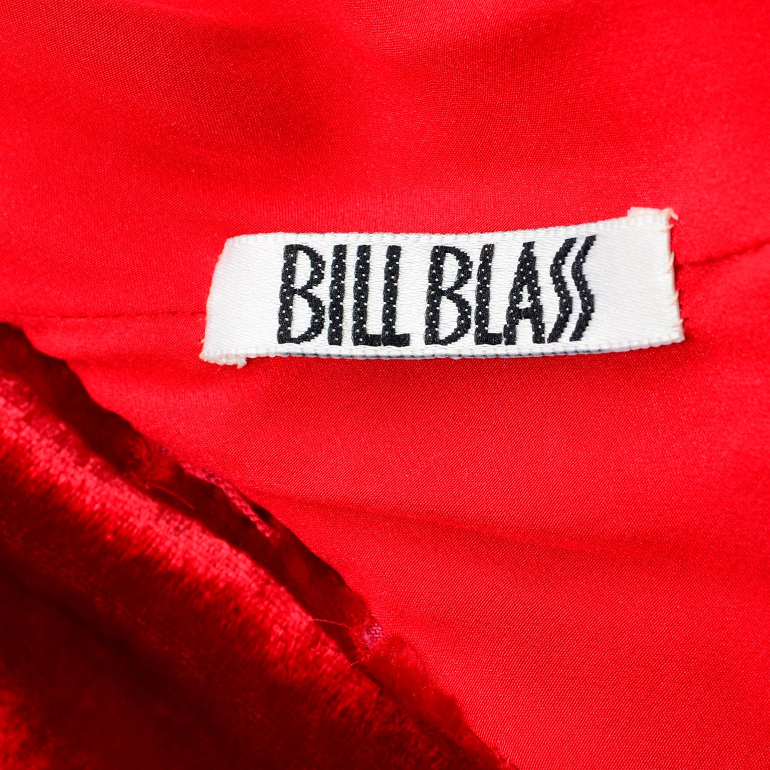 1990s Bill Blass Dress Vintage Red Velvet Bias Cut Evening Gown With Silk Lining 2