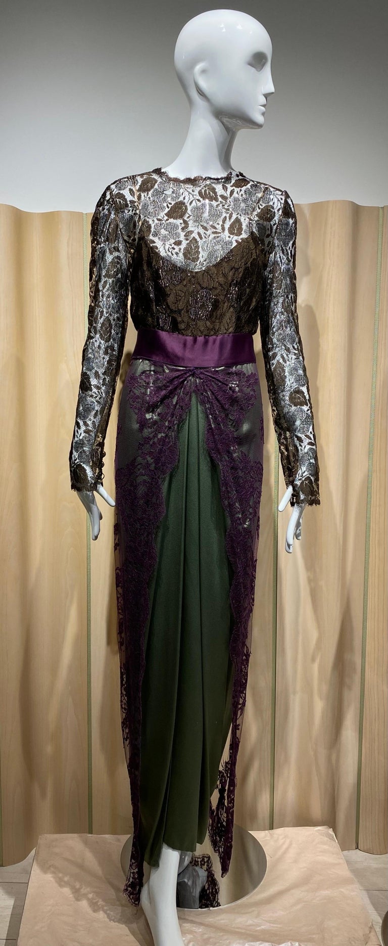 1990s Bill Blass Multi Color Lace Silk Gown