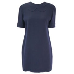 1990s Bill Blass Navy Blue Shift Dress with Curved Neckline Detail
