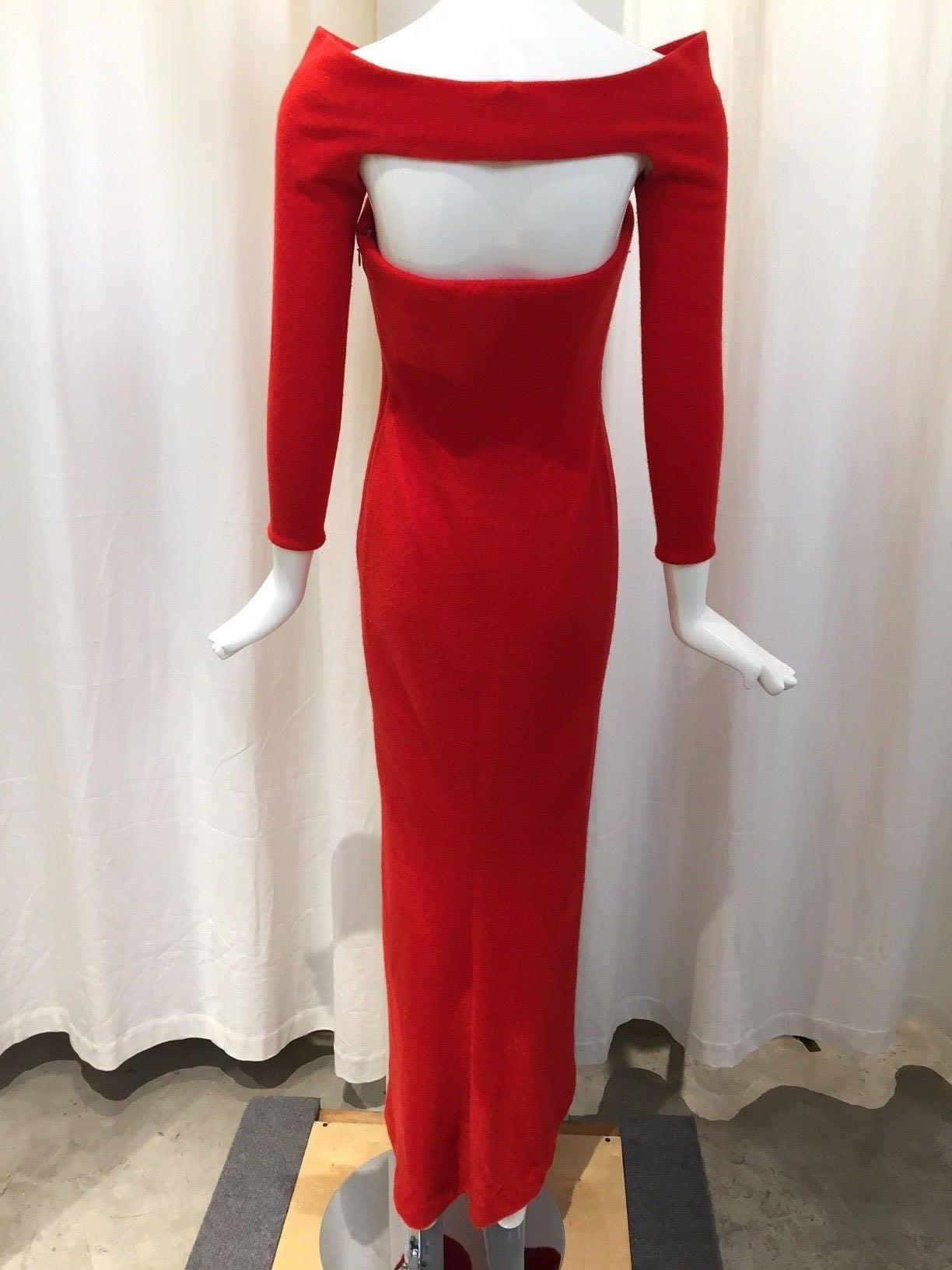 90s Bill Blass Red Cashmere Strapless dress with detachable top/ shrug. Very soft.
Corset bodice.
Size : 4 ( 34 bust/ 34 hip”