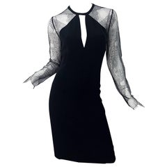 1990s Bill Blass Size 8 Black Silk Lace Cut - Out Vintage 90s Long Sleeve Dress