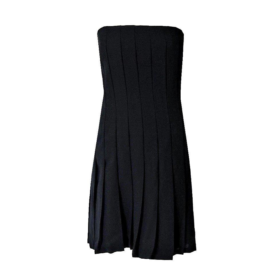 1990's Bill Blass Strapless Black Crepe Carwash Pleated Cocktail Dress