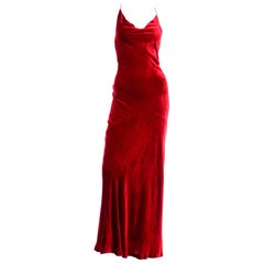 F/W 1985 Bill Blass Vintage Red Dress in Bias Cut Velvet Evening Gown