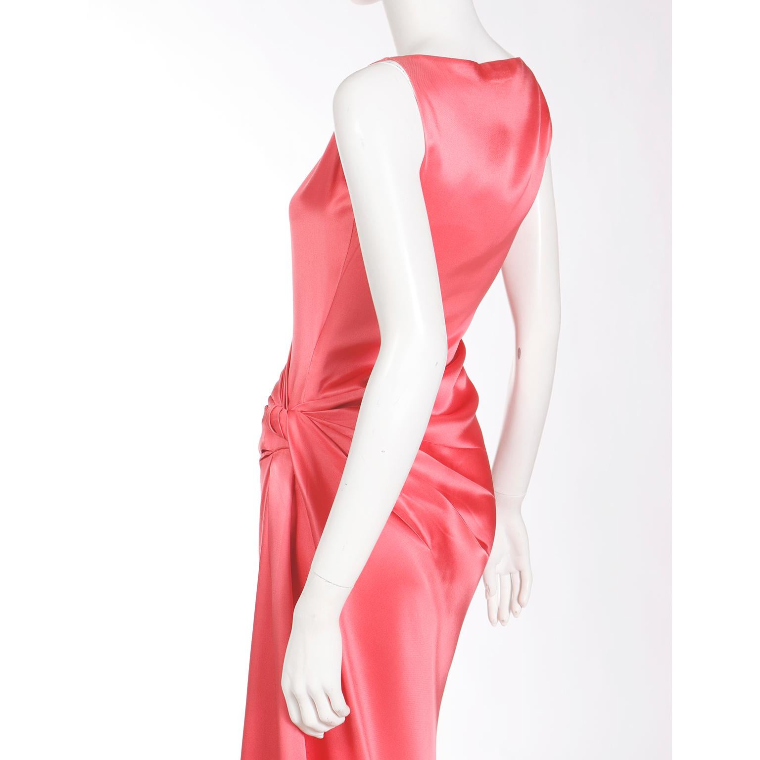 1990s Bill Blass Vintage Salmon Pink Dress Silk Draped Sleeveless Evening Gown For Sale 4