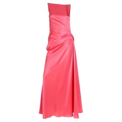 1990s Bill Blass Antique Salmon Pink Dress Silk Draped Sleeveless Evening Gown