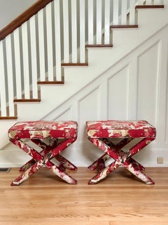 1990 Billy Baldwin X Style Upholstering Red Benches Ottomans- a Pair