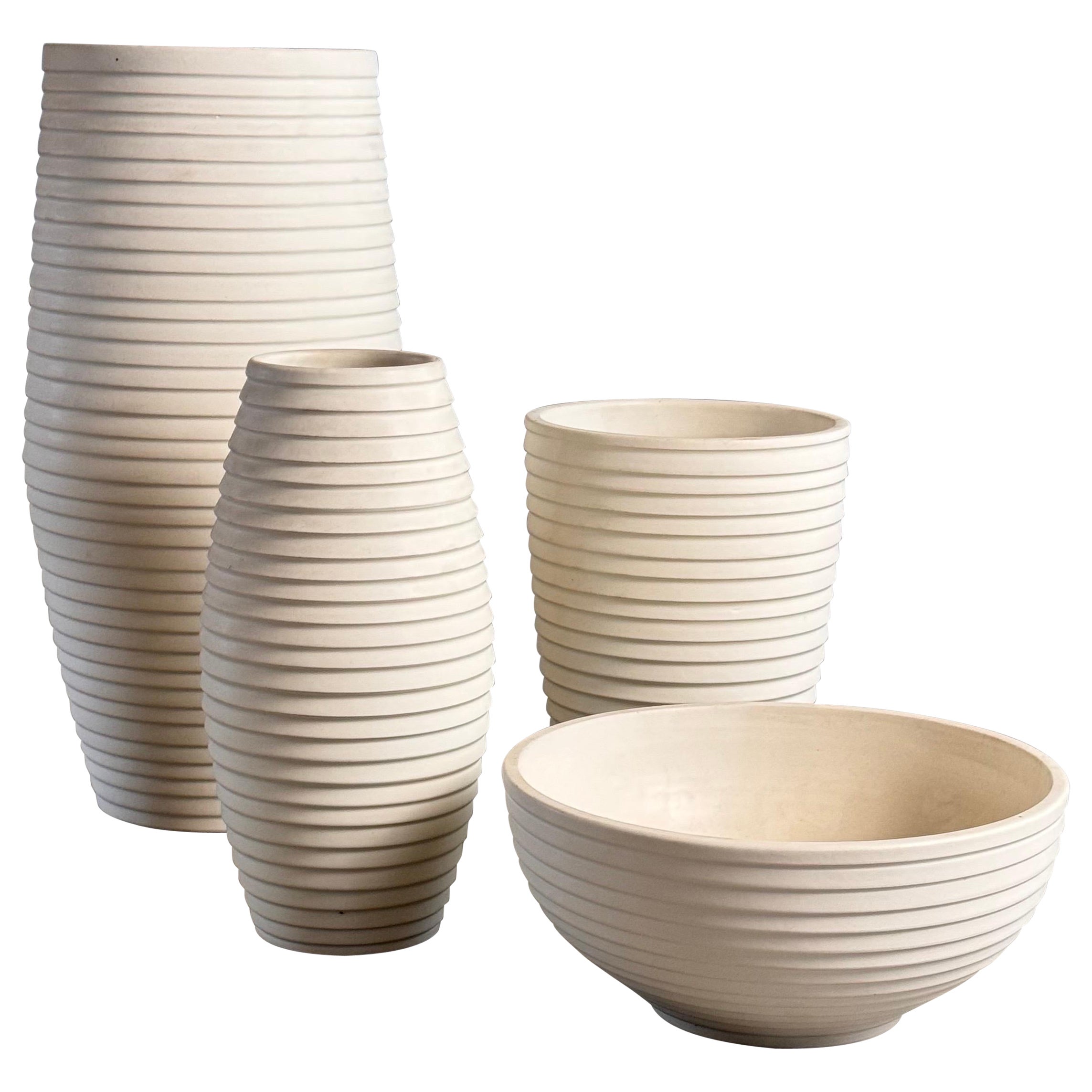 1990er Bitossi Weißes Keramik-Set mit elegantem strukturiertem Design, tadelloser Zustand