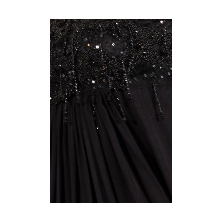 1990S Black Beaded Silk Chiffon Empire Waist  Gown For Sale 7