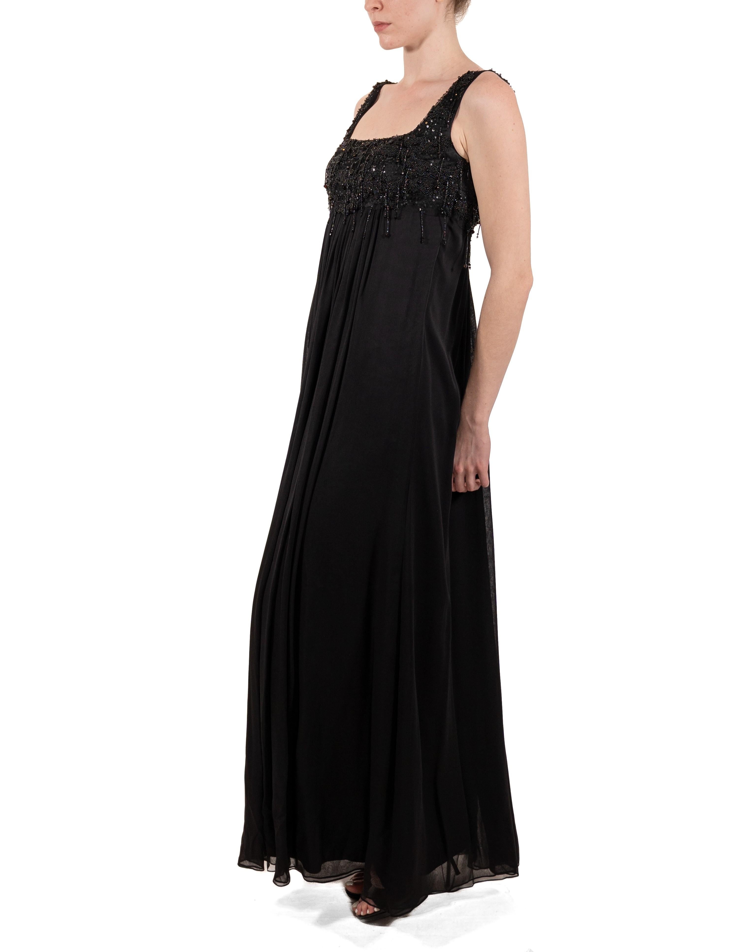 1990S Black Beaded Silk Chiffon Empire Waist  Gown For Sale 1