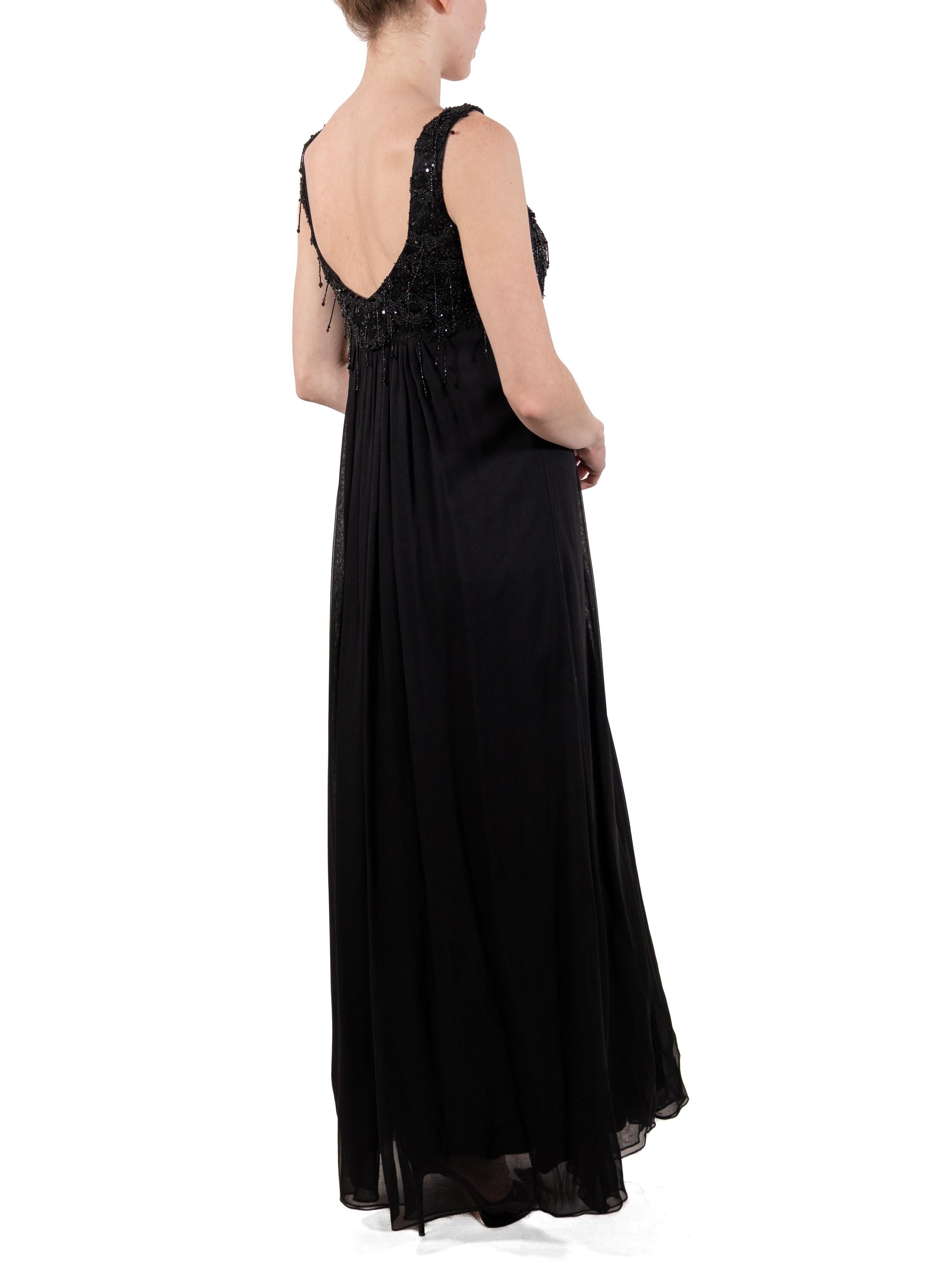 1990S Black Beaded Silk Chiffon Empire Waist  Gown For Sale 4