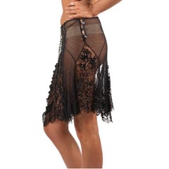 1990S Black Beaded Silk Skirt