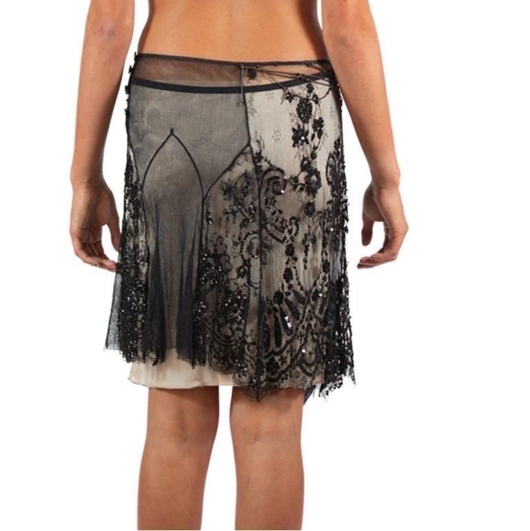 1990S Black Beaded Silk Skirt For Sale 2