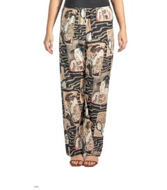 1990S Black & Beige Rayon Pajama Pants