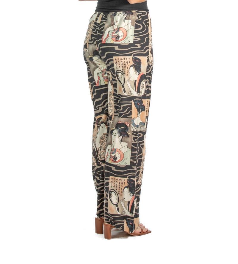 Women's 1990S Black & Beige Rayon Pajama Pants For Sale