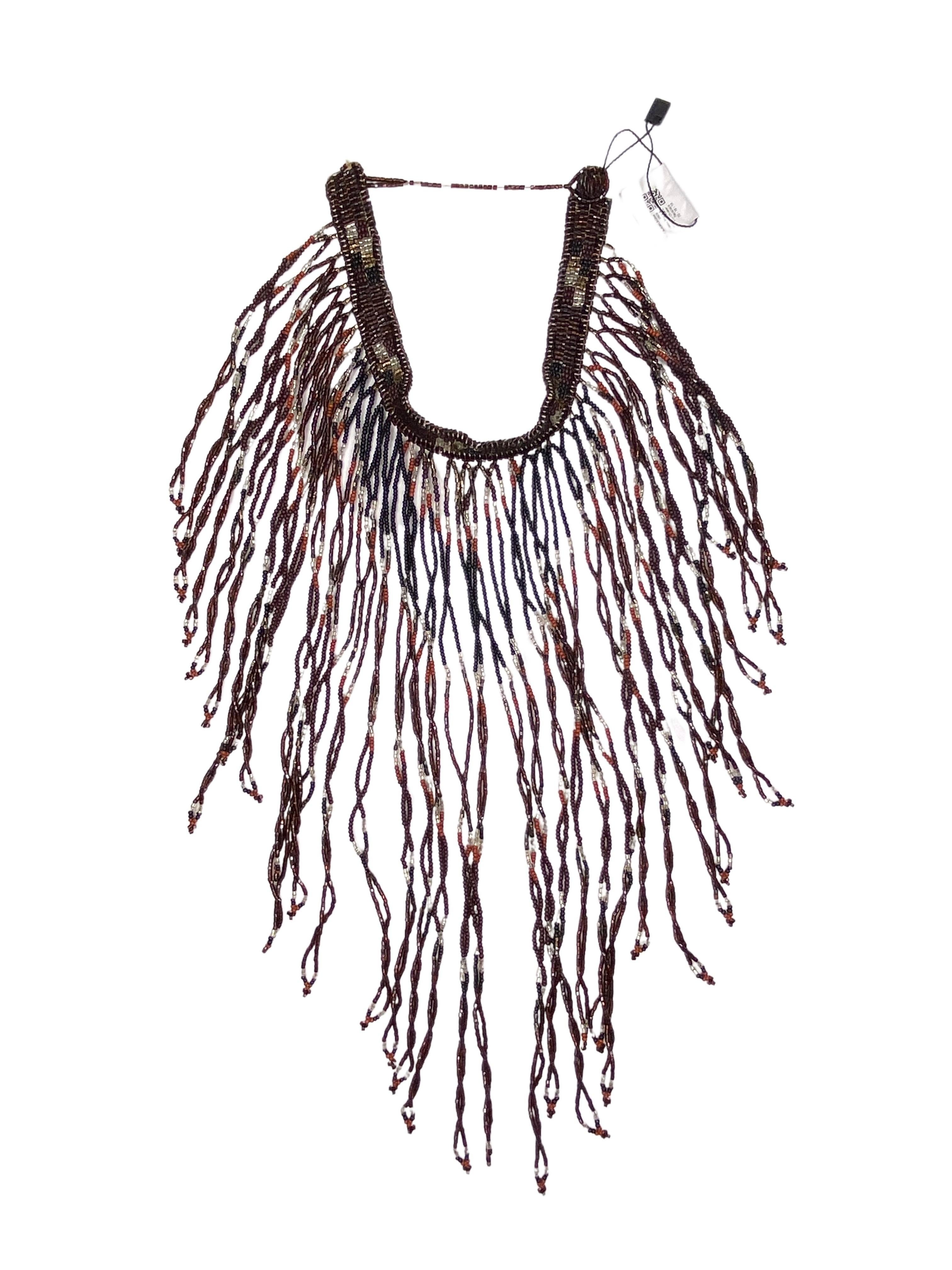 1990er Jahre Schwarz & Braun Perlen Bib Choker Halskette (Grau) im Angebot