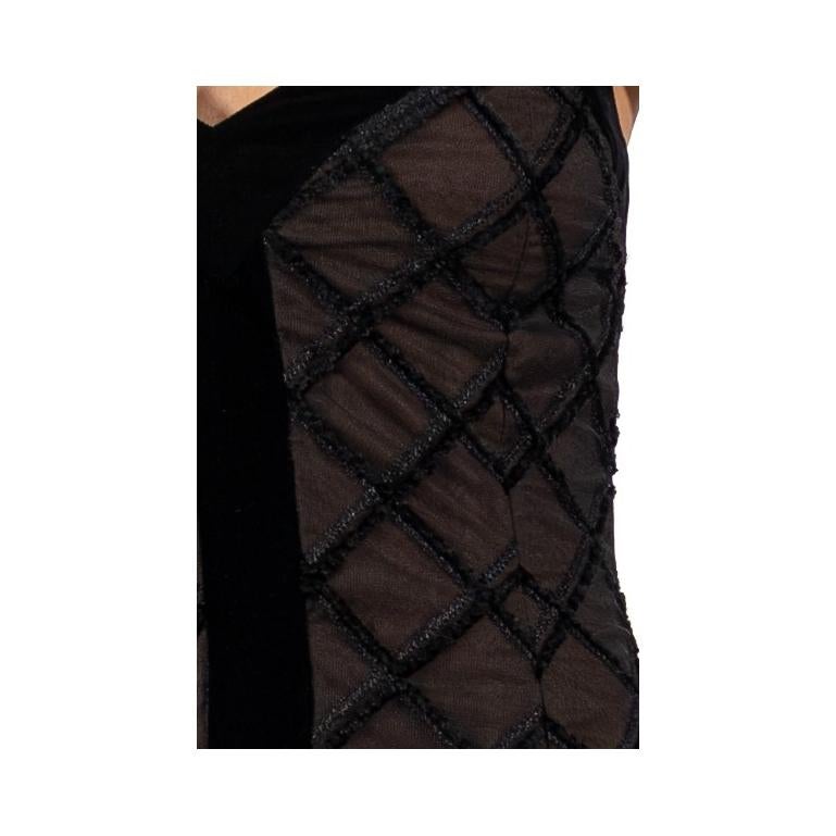 1990S Black Cage Embroidered Silk & Rayon Tulle Long Line Gown With Velvet Train 6