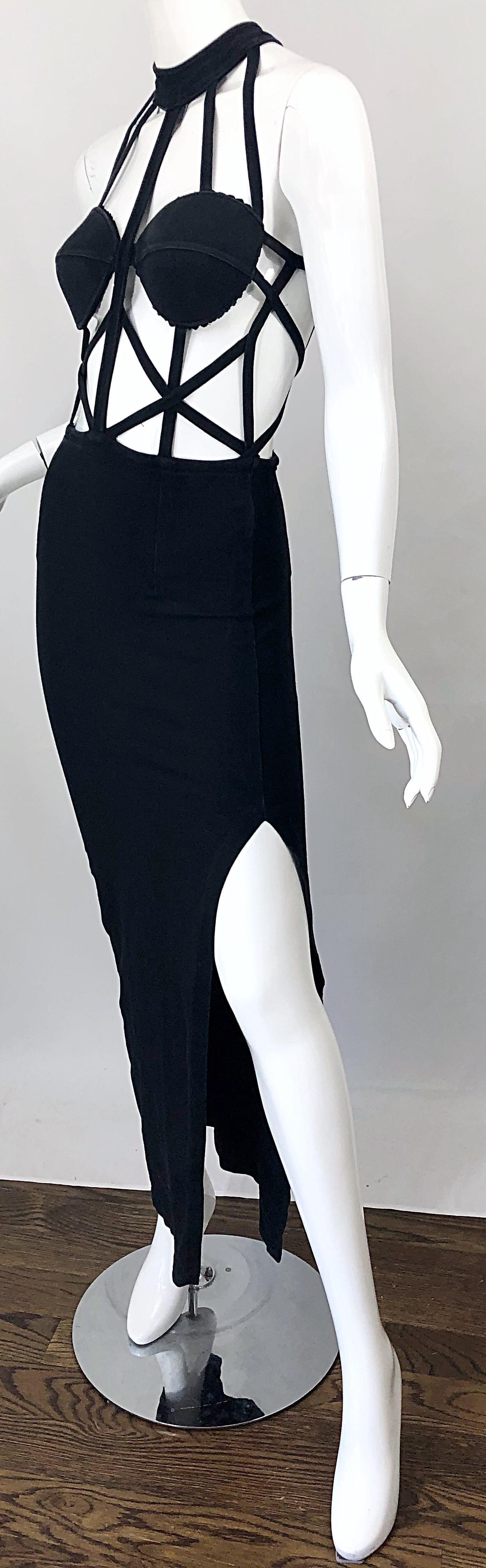 1990s Black Caged Bodycon Sexy Cotton Vintage Early 90s Cut - Out Gown Dress 4