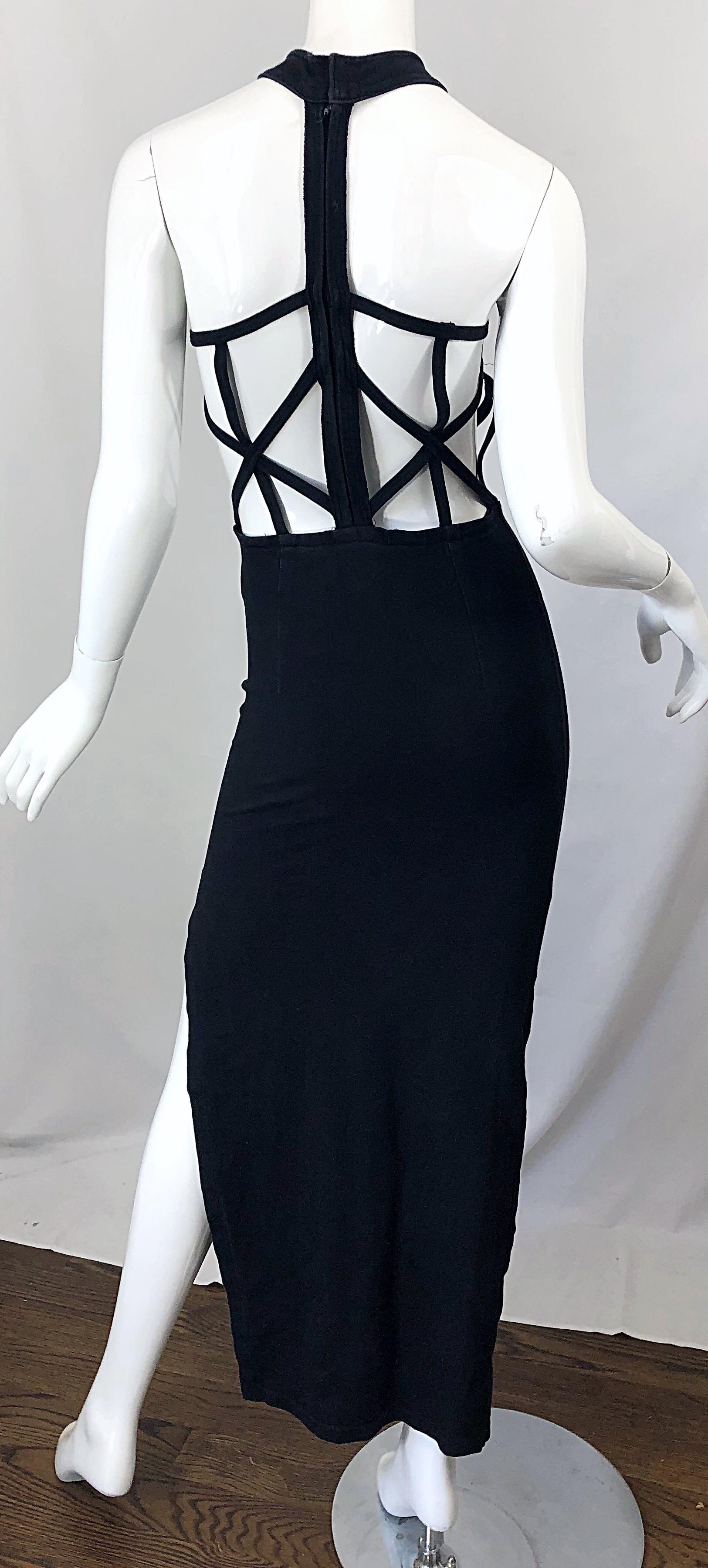1990s Black Caged Bodycon Sexy Cotton Vintage Early 90s Cut - Out Gown Dress 5