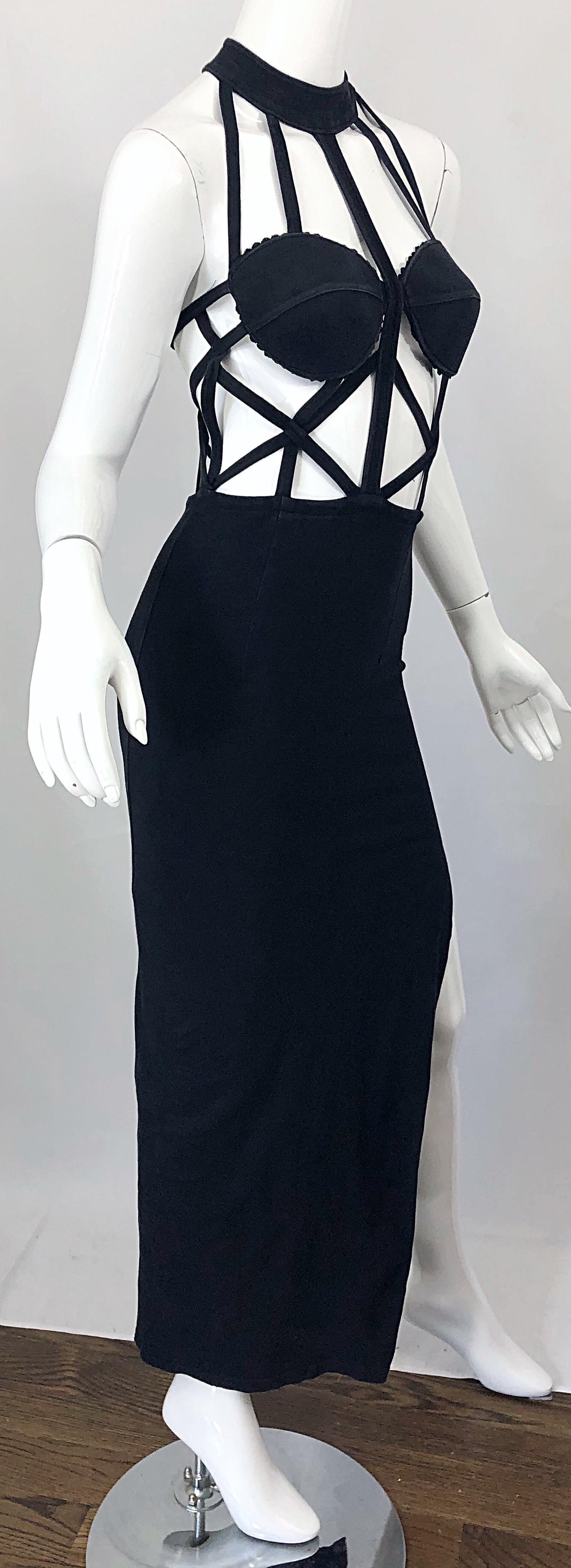 1990s Black Caged Bodycon Sexy Cotton Vintage Early 90s Cut - Out Gown Dress In Excellent Condition In San Diego, CA