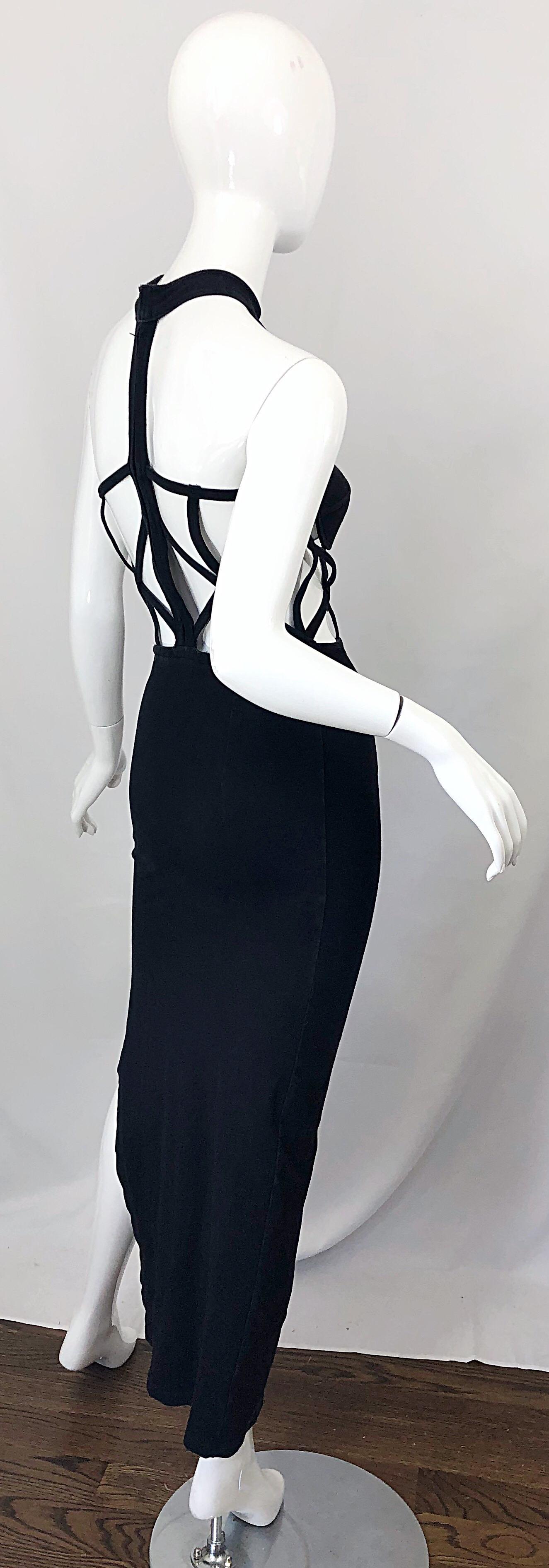 Women's 1990s Black Caged Bodycon Sexy Cotton Vintage Early 90s Cut - Out Gown Dress