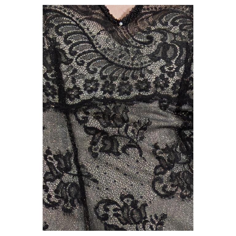 1990S Black Chantilly Lace Short Sleeved Gown For Sale 6