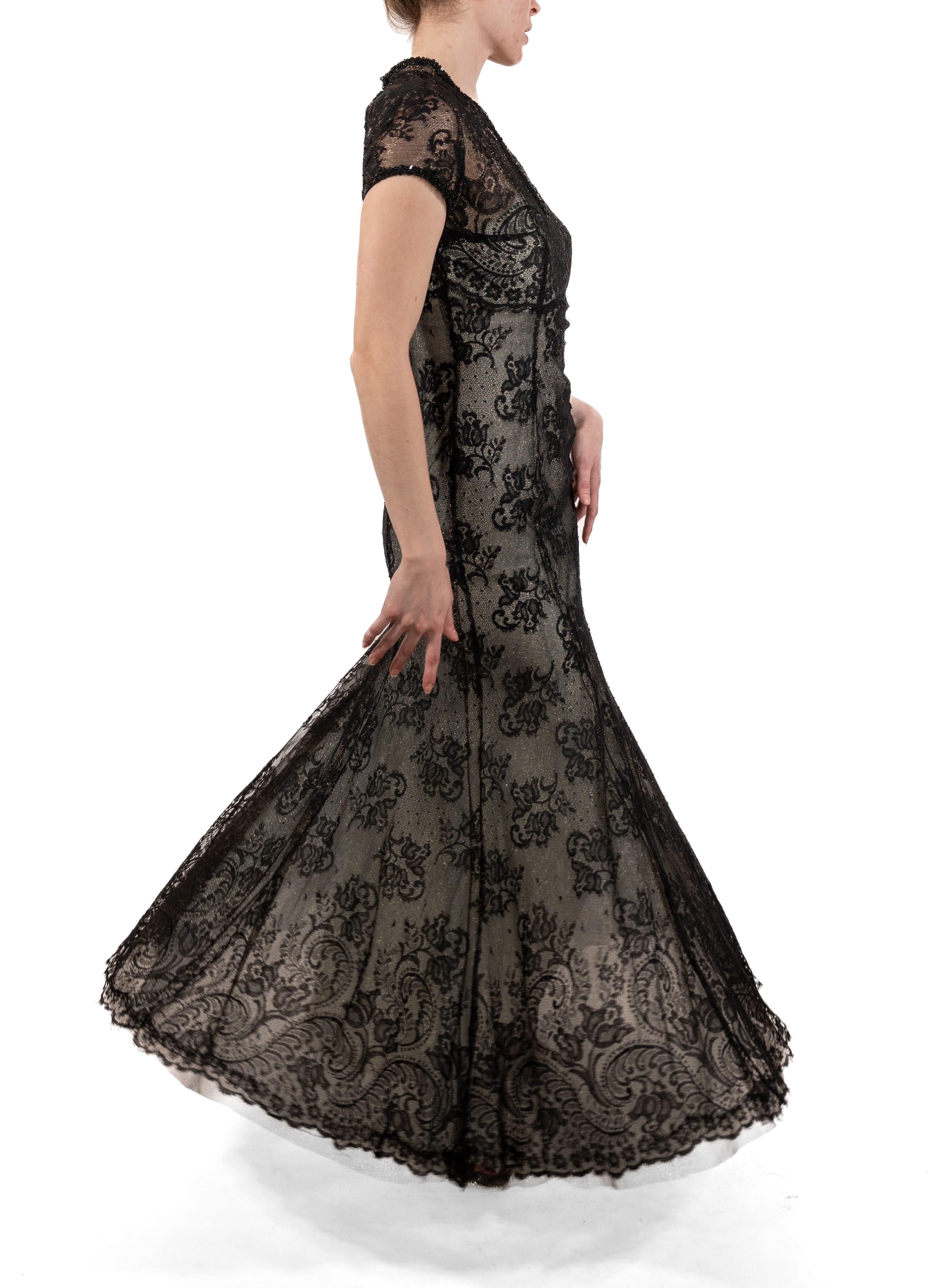 1990S Black Chantilly Lace Short Sleeved Gown For Sale 2