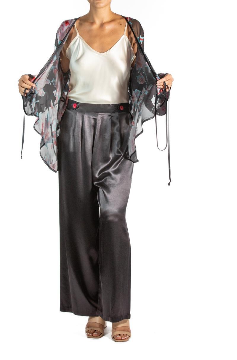 1990S Black Chinese Rayon & Silk Burnout Chiffon Two Piece Pajamas For Sale 4