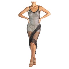 1990S Black Cotton Crochet Asymmetrical Dress Stretch