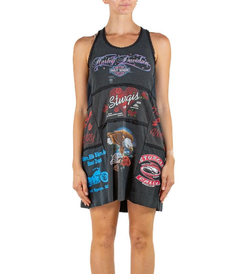 Made from vintage t-shirts so shows signs of wear 1990S Black Distressed Cotton Vintage Biker T-Shirt Patchwork Dress 