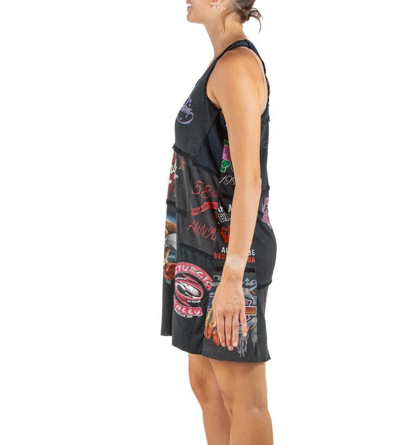 1990S Black Distressed Cotton Vintage Biker T-Shirt Patchwork Dress In Excellent Condition For Sale In New York, NY