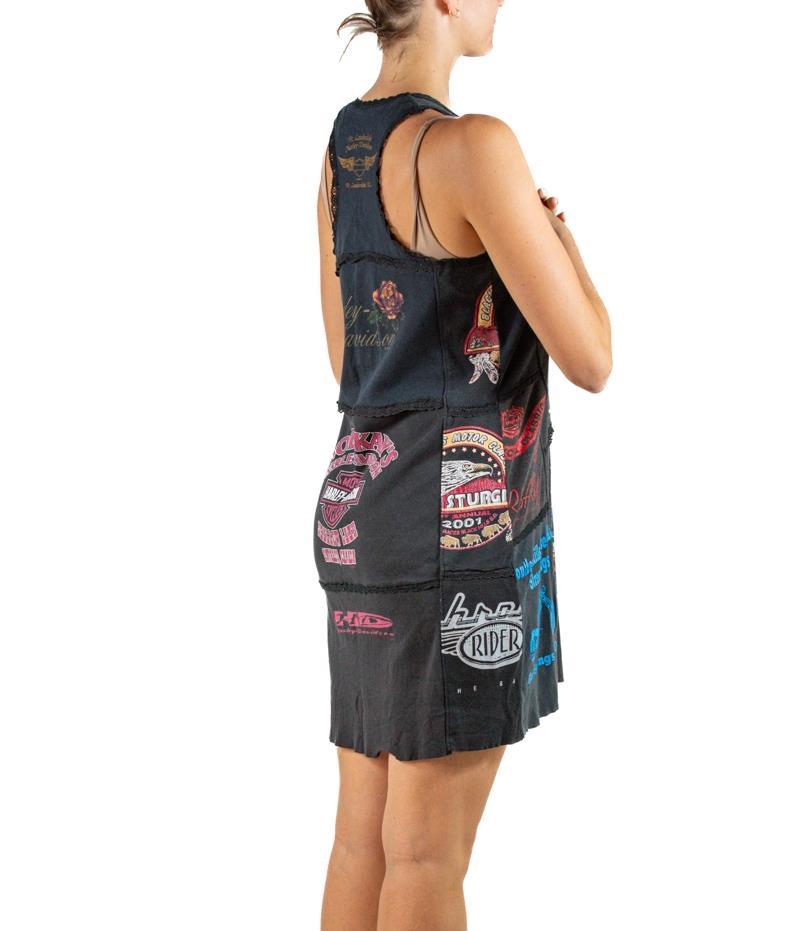 1990S Black Distressed Cotton Vintage Biker T-Shirt Patchwork Dress For Sale 2