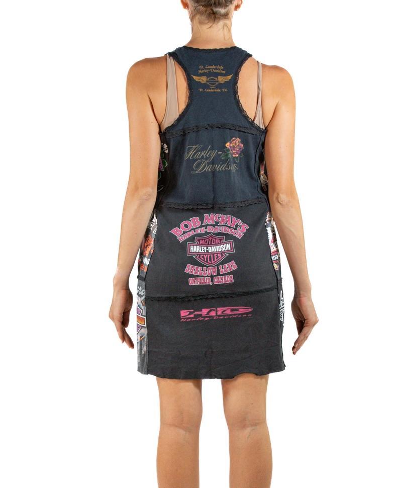 1990S Black Distressed Cotton Vintage Biker T-Shirt Patchwork Dress For Sale 3