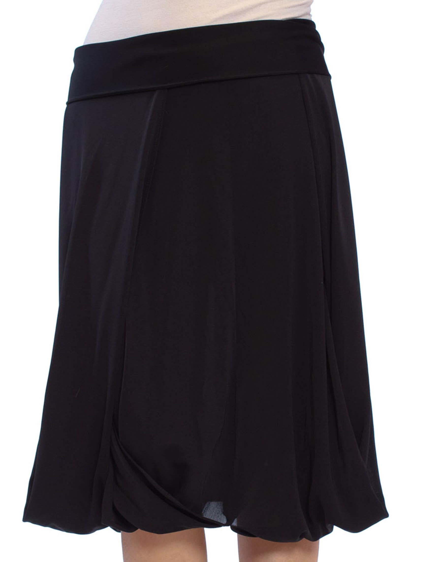 1990S Black Draped Poly Blend Jersey Asymmetrical Skirt In Excellent Condition For Sale In New York, NY