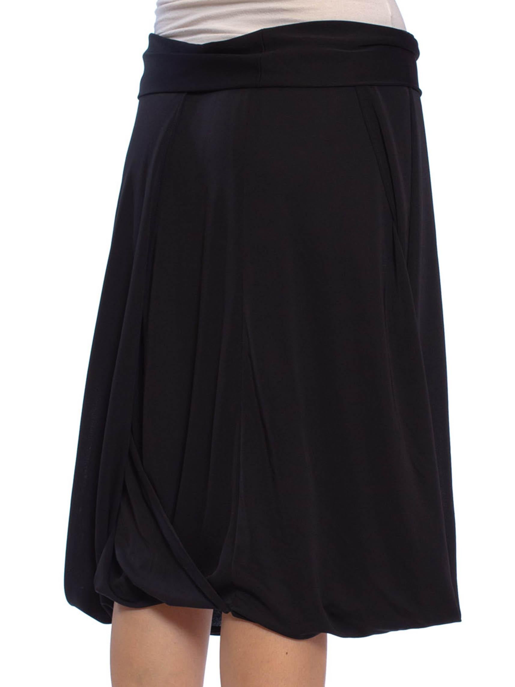 Women's 1990S Black Draped Poly Blend Jersey Asymmetrical Skirt For Sale