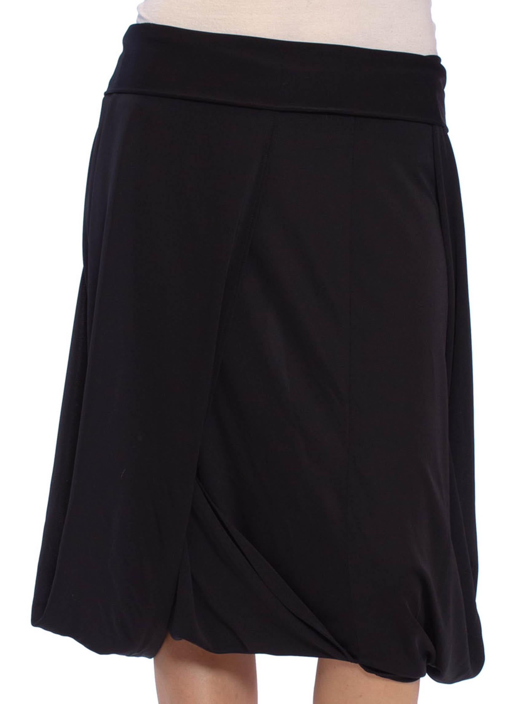 1990S Black Draped Poly Blend Jersey Asymmetrical Skirt For Sale 1