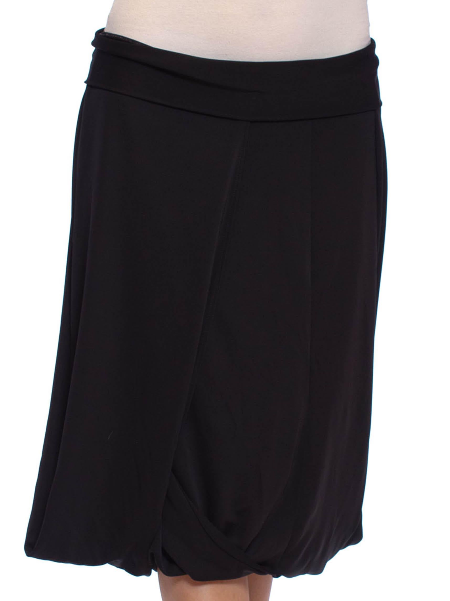 1990S Black Draped Poly Blend Jersey Asymmetrical Skirt For Sale 6