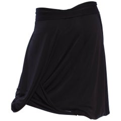 1990S Black Draped Poly Blend Jersey Asymmetrical Skirt