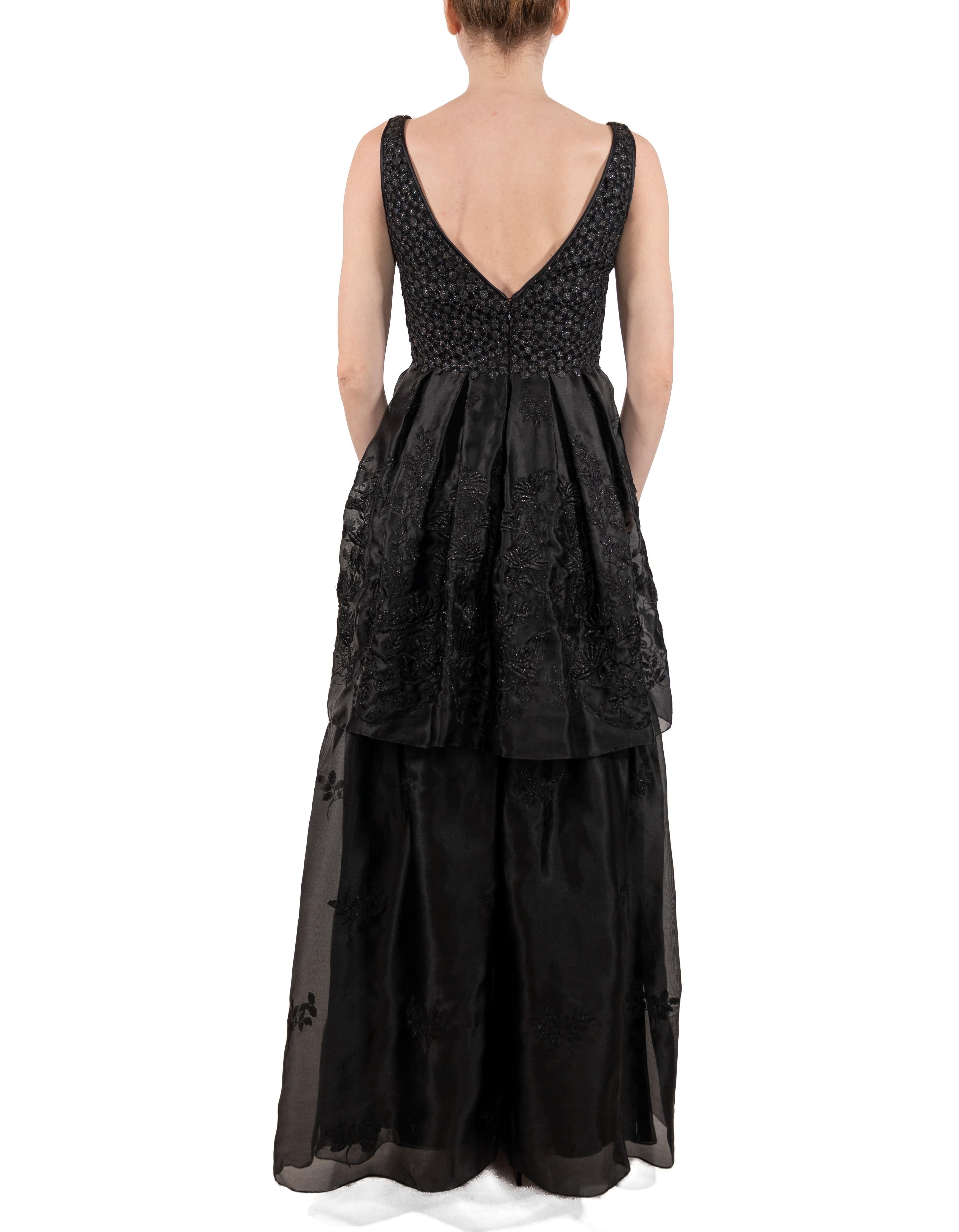 1990S Schwarzes besticktes Kleid aus Rayon und Seidenorganza Damen im Angebot