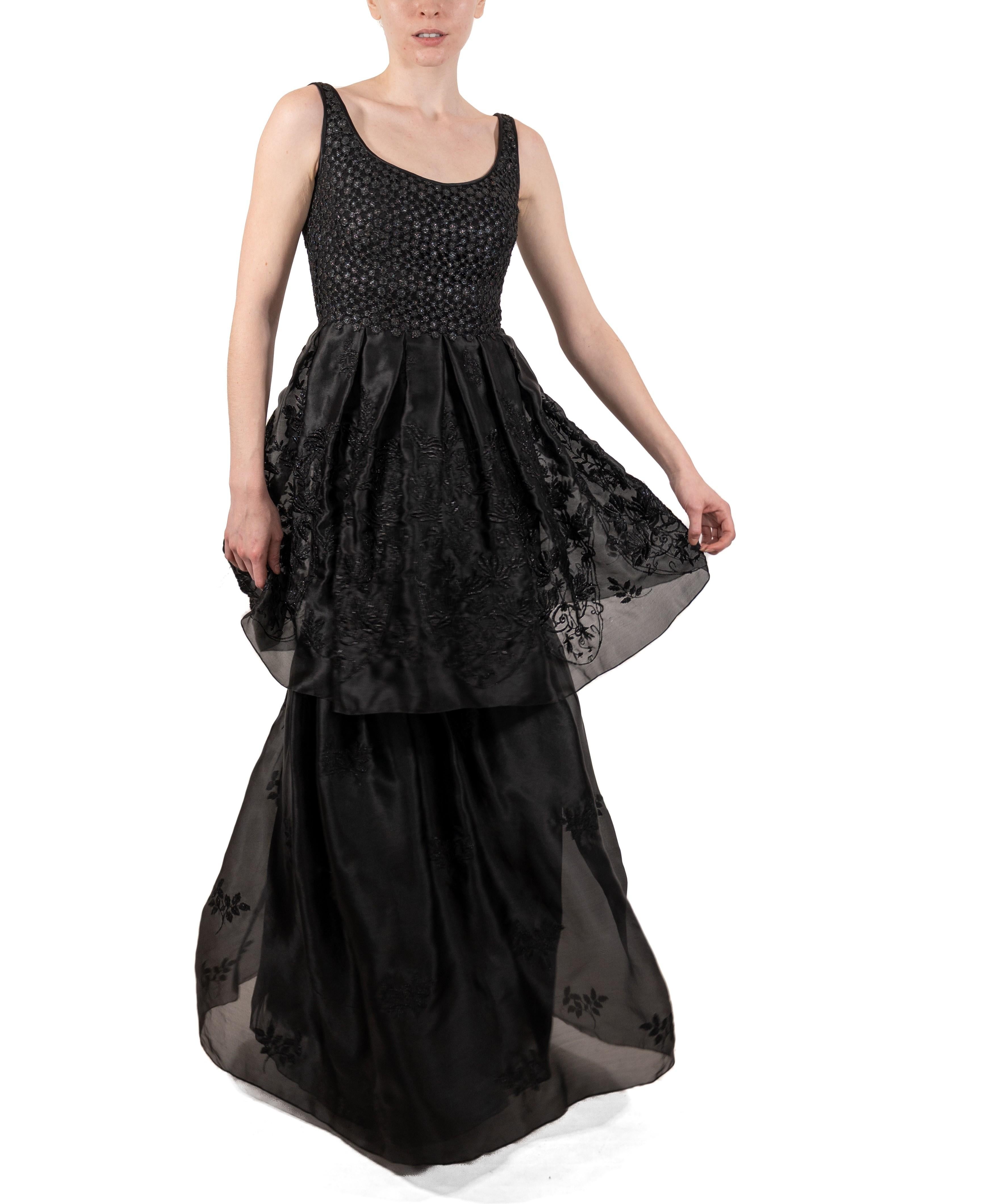 1990S Schwarzes besticktes Kleid aus Rayon und Seidenorganza im Angebot 5